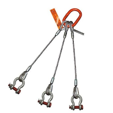 Hsi Three Leg Wire Rope Sling, 7/16 in dia, 12 ft Length, Bolt Anchor Shackle, 5 ton Capacity 300BAS7/16X-12